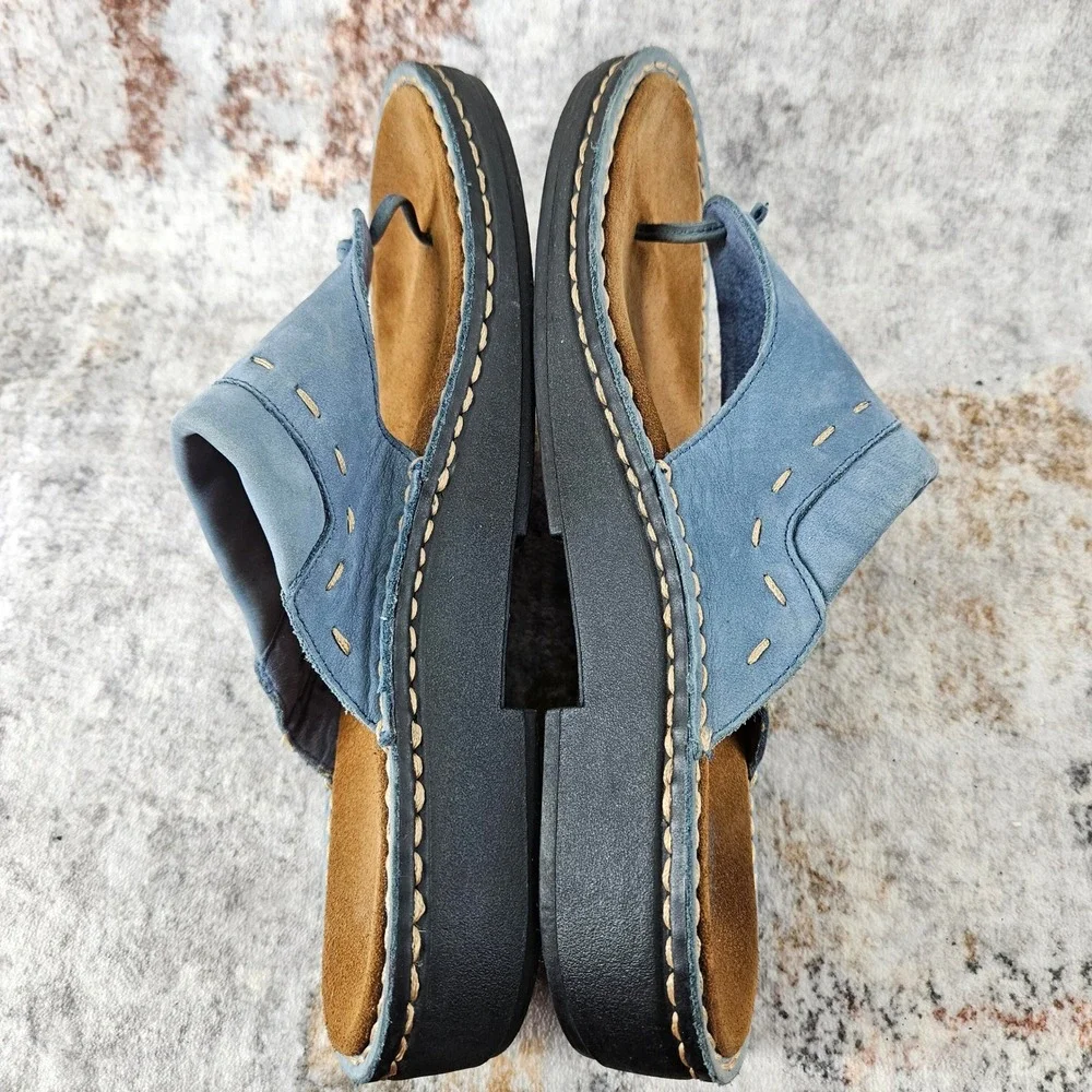 Minnetonka‎ Thong Sandals Womens 10 Platform Blue Leather Whipstitch Boho